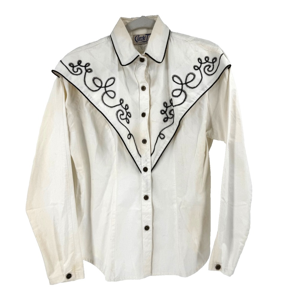 90s Circle T Embroidered Western Shirt Women's Medium USA Cowgirl Rodeo Ranch
